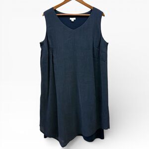 J. Jill Crinkle Dress Women Size 1X Navy Blue Asymmetrical Hem Lagenlook Gauzy